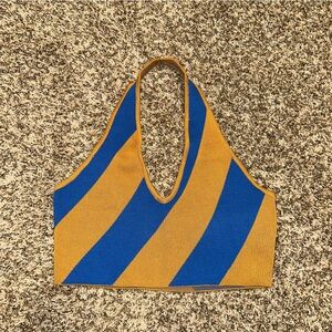 Blue/Gold Halter Cropped top - Small
